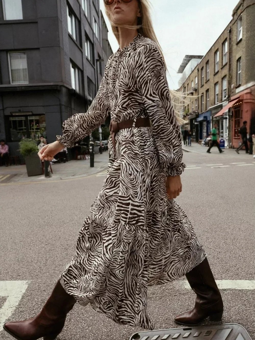 Zara Zebra-Print Maxi Dress in Cream & Black - Picture 6 of 8